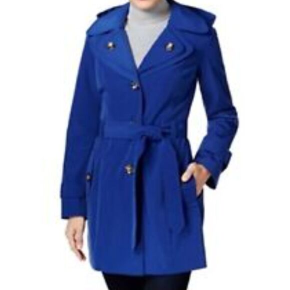 LONDON FOG BLUE Spring HOODED DOUBLE BREASTED TRENCH COAT US XS NWOT - Picture 14 of 16